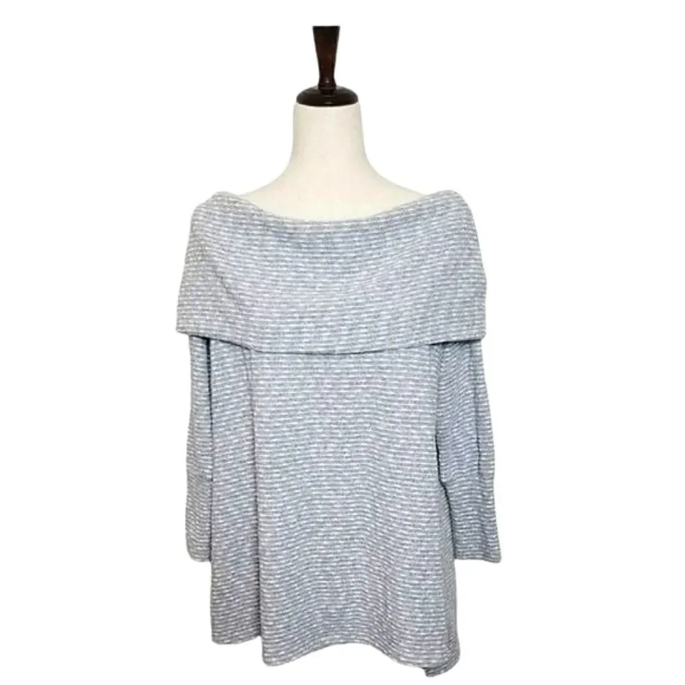 Wonderland By Orange Gray Stripe Textured Off The Shoulder Sweater Size S